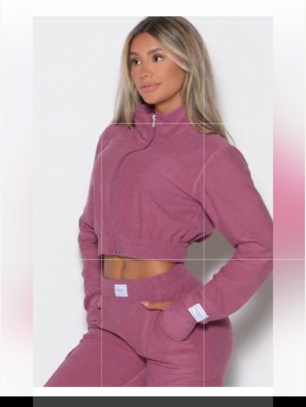Mauve Pink Cropped Zip Sweatshirt and Joggers Set